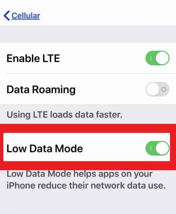 Turn On Low Data Mode to Fix Cellular Data Keep Turning Off