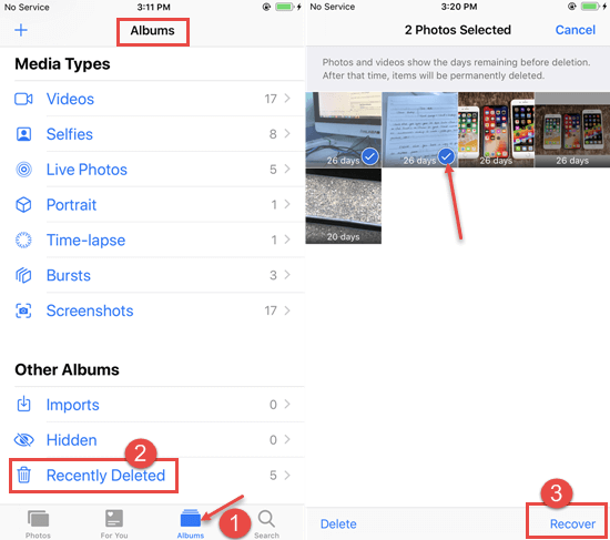 Find Recently Deleted Photos on iOS Using A Recently Deleted Album