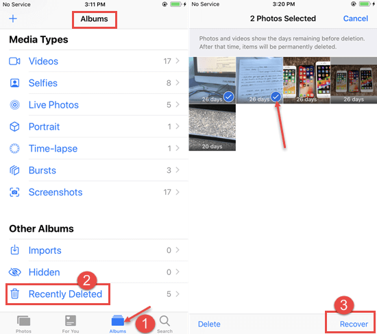 iPhone Photo Vault Recovery Using Recently Deleted Albums