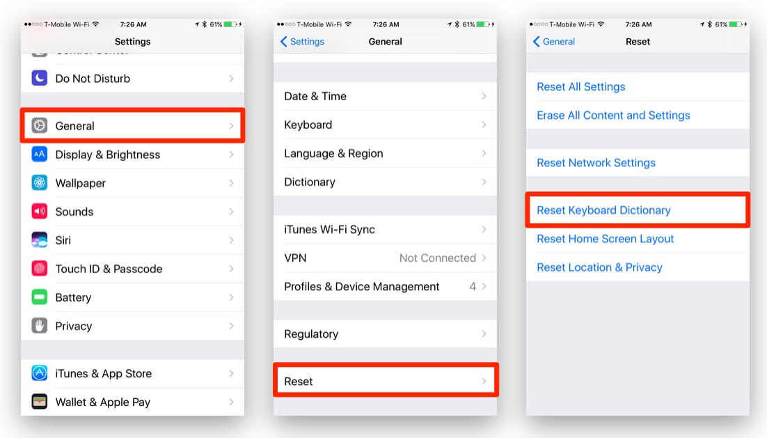 Reset Dictionary Iphone