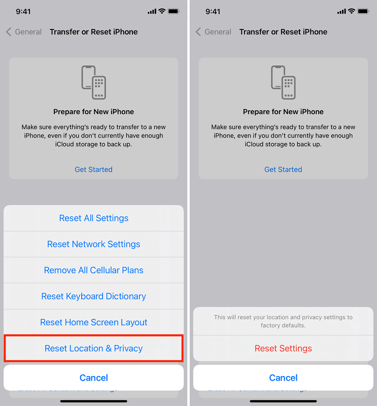 Återställ plats och sekretess när iPhone DCIM-mappen är tom visas inte på datorn