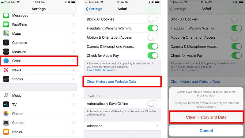 iPhone Rensa app-cache utan att ta bort app - Rensa Safari-cache