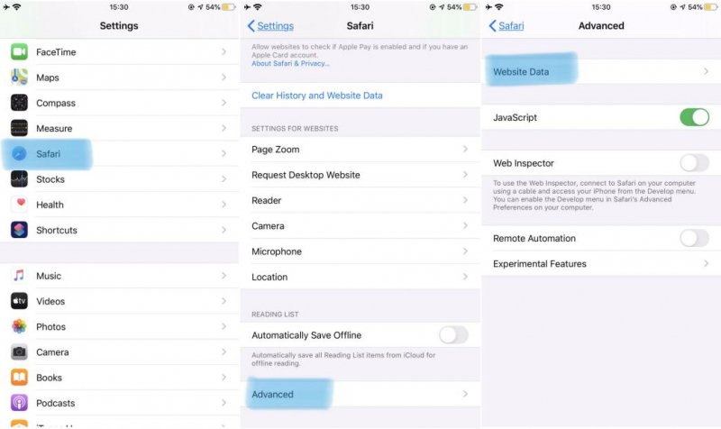 Configuração de pesquisa para históricos do Safari excluídos no iPhone