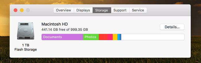 사용 가능한 디스크 공간 확인 Mac Flash Storage