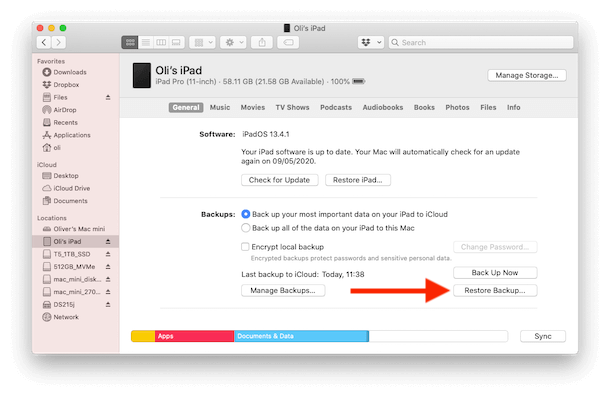 Mac에서 Finder 백업을 사용하여 삭제된 사진 복구