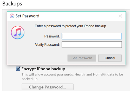 Itunes Backup Password Set Itunes Password