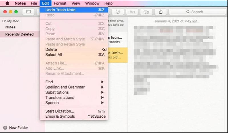 Recuperar notas do Mac que desapareceram usando a pasta excluída recentemente - Desfazer nota da lixeira