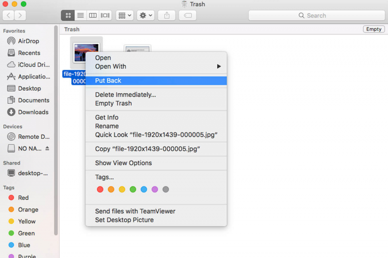 Återställ foton från SD-kort i Mac via papperskorgen