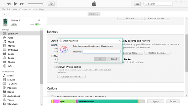 Disattiva la crittografia di Itunes