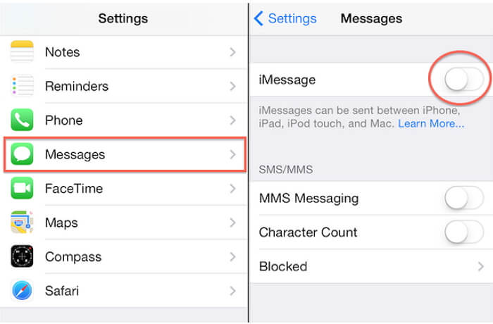 Disable Imessages