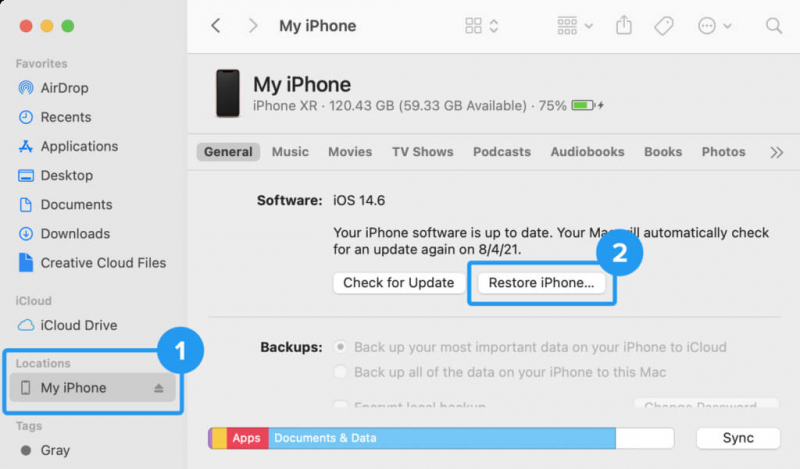 Återställ nyligen raderade meddelanden iPhone med Finder