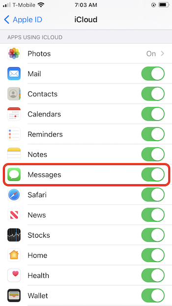 Sincronizando iMessages através do iCloud