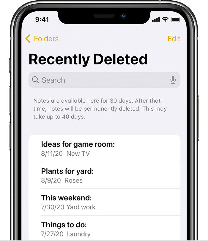 Undo Deleted Notes on iPhone Using Recently Deleted Folder