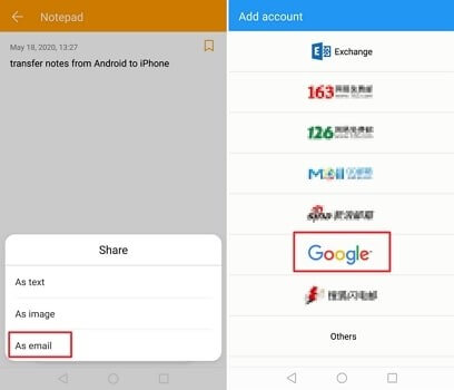 Transfer Notes from Android to iPhone with Email