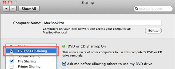 Apple Remote Disc를 사용하여 Macbook Air에서 DVD 재생