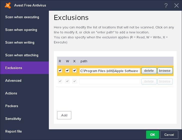 Add Exclusion to Files in Avast Antivirus