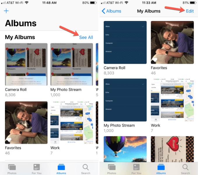 Ta bort album på iPhone via kamerarulle/foton