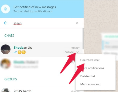 Archiving and Unarchiving A Thread on WhatsApp Web and Desktop