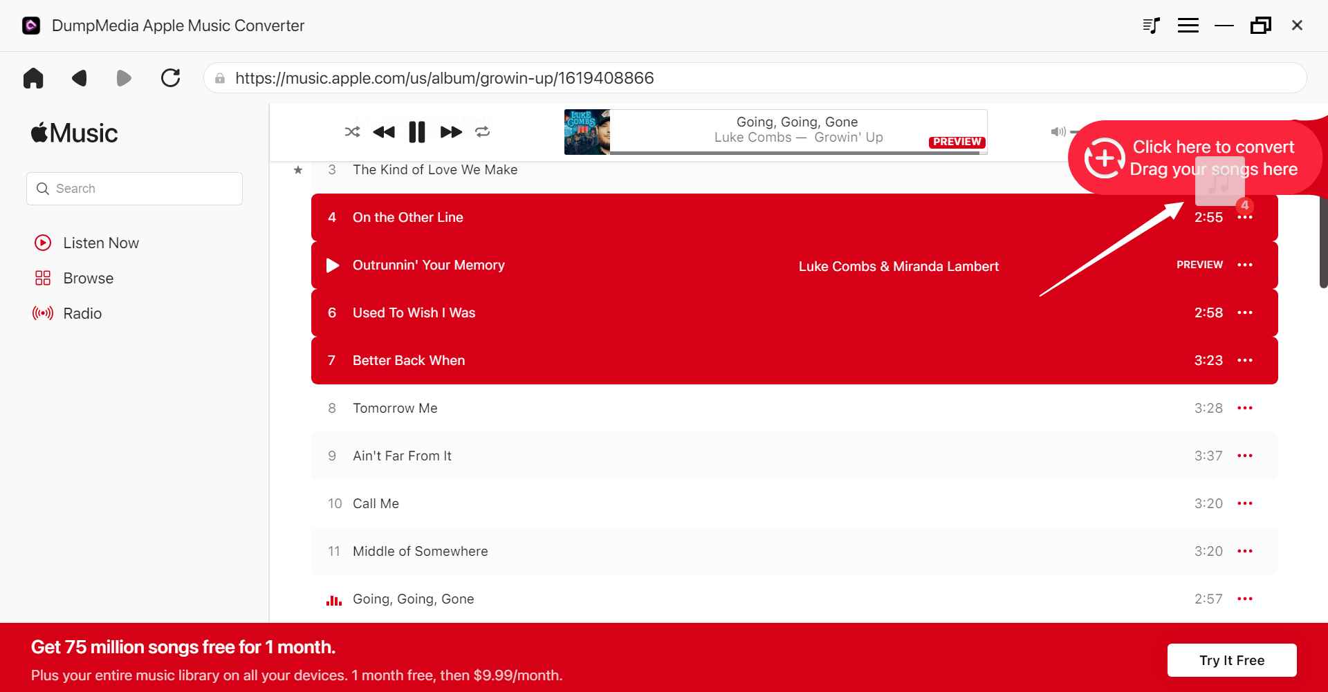 최고의 Apple 음악 변환기 소프트웨어: DumpMedia Apple 음악 변환기 - 파일 추가