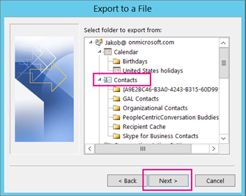 Choose Outlook Contacts Folder To Export