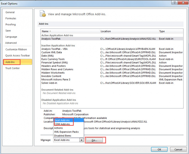 Desabilitar suplementos no MS Excel quando o Microsoft Excel parou de funcionar