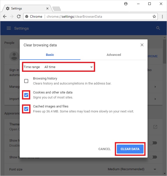 Clear Cookies And Cache  to Fix Google Not Saving Passwords