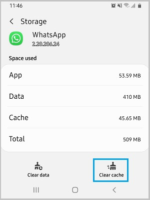 Limpando o cache do aplicativo para corrigir o status do WhatsApp não exibido