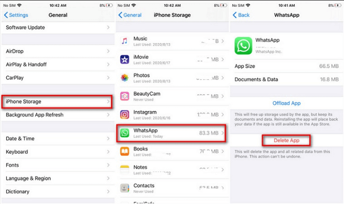 iPhone 설정을 사용하여 iPhone에서 WhatsApp 캐시를 지우는 방법