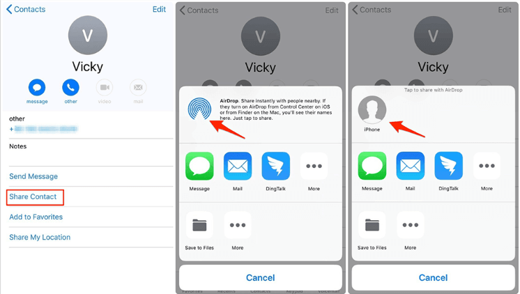 Transfer Contacts from iPhone to iPhone via AirDrop
