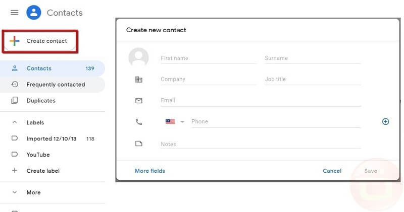 Create Gmail Contacts