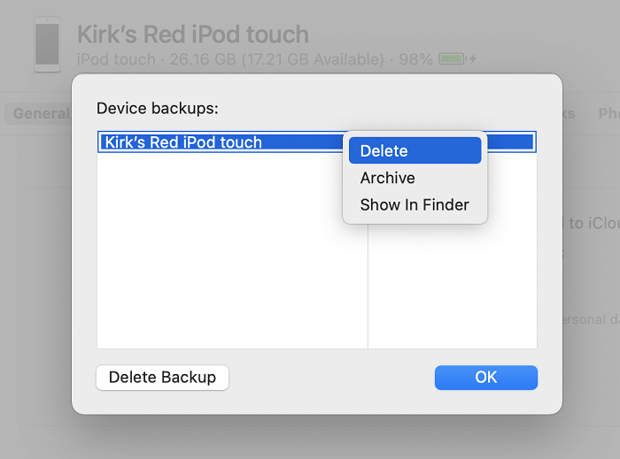 Como excluir backups do iTunes em computadores Mac