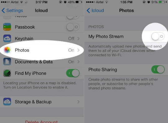 Deactivate Photo Stream to Free Up Space on iPhone