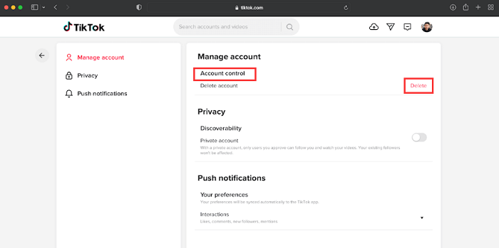 Deleting TikTok Account on Computer