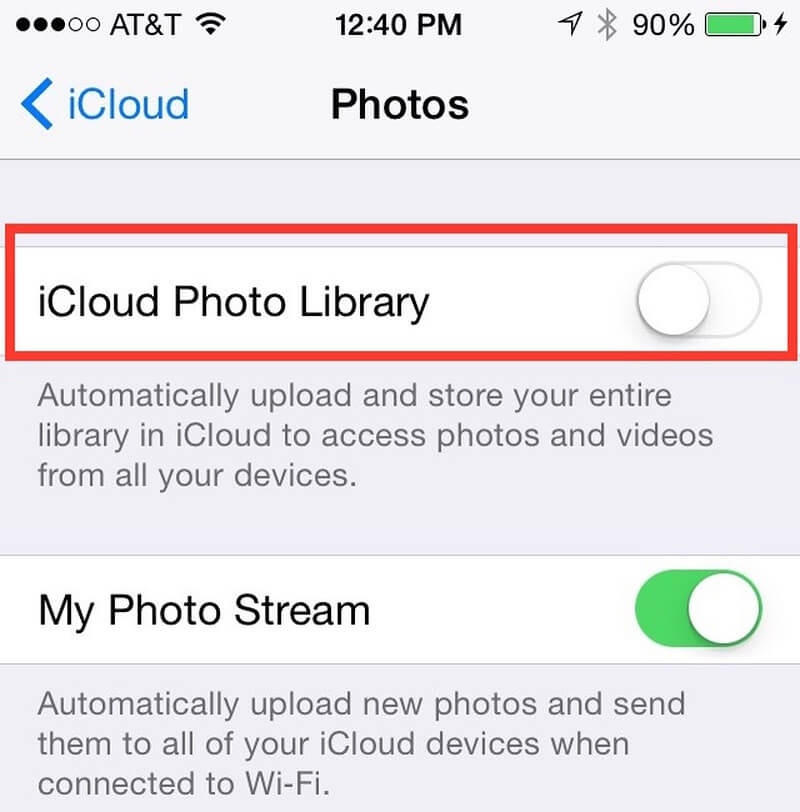 Desative a biblioteca de fotos do iCloud quando o iPhone não tiver permissão para excluir este item