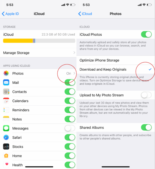 Ladda ner foton från iCloud till iPhone med hjälp av iCloud Photo Library