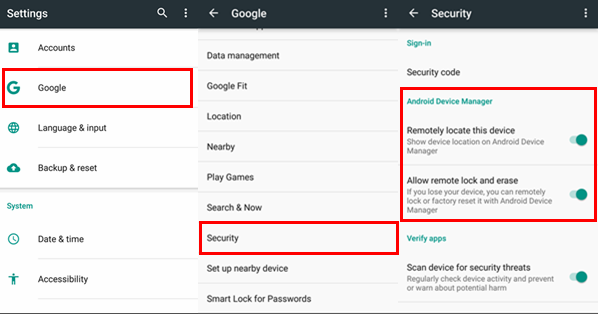 Enable Android Device Manager