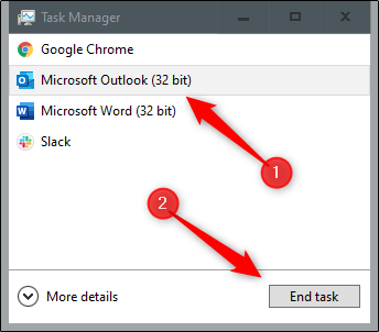 이메일 복구 도구를 실행하기 전에 컴퓨터에서 Outlook 강제 종료