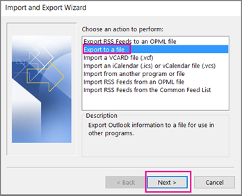 Export To A File Box To Export Outlook Contacts
