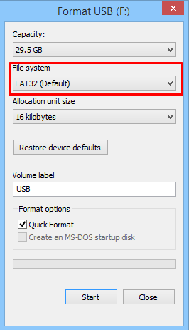Format USB File System to FAT32