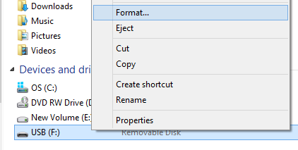 USB Format via File Explorer