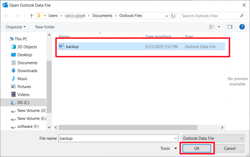 Criar um backup pela ferramenta de reparo do Microsoft Outlook