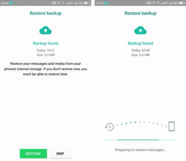 Restaurar arquivo de backup do WhatsApp usando o Google Drive