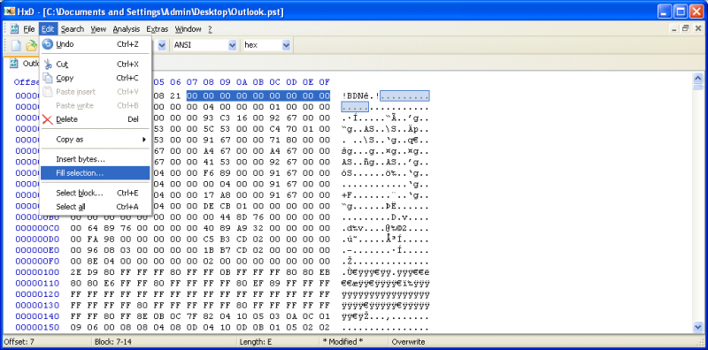 Hex Editor för att återställa raderade PST-filer i Outlook