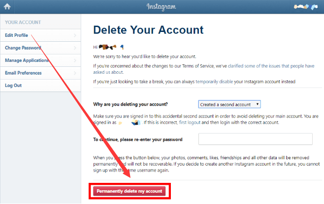 웹 브라우저 엔진을 사용하여 Instagram 계정 삭제