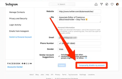 Deactivating Instagram Account