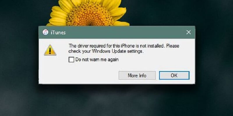 Driver do iPhone não instalado Itunes