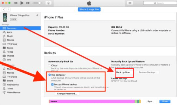 Faça backup do iPhone para o PC usando o iTunes