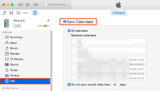 Överför kalender från iPhone till Mac genom att använda iTunes