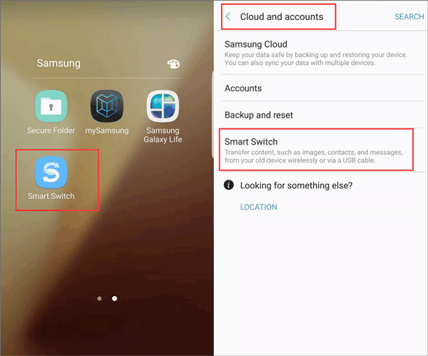 Inicie o aplicativo Smart Switch em ambos os dispositivos Samsung