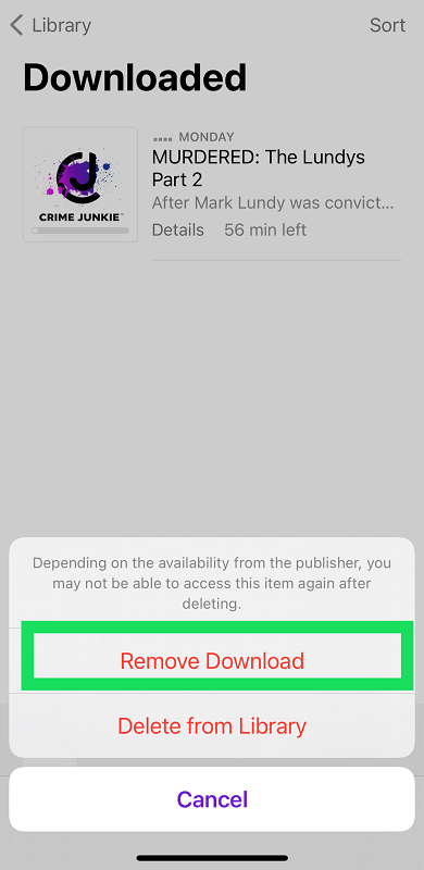 Remover download de podcast na biblioteca